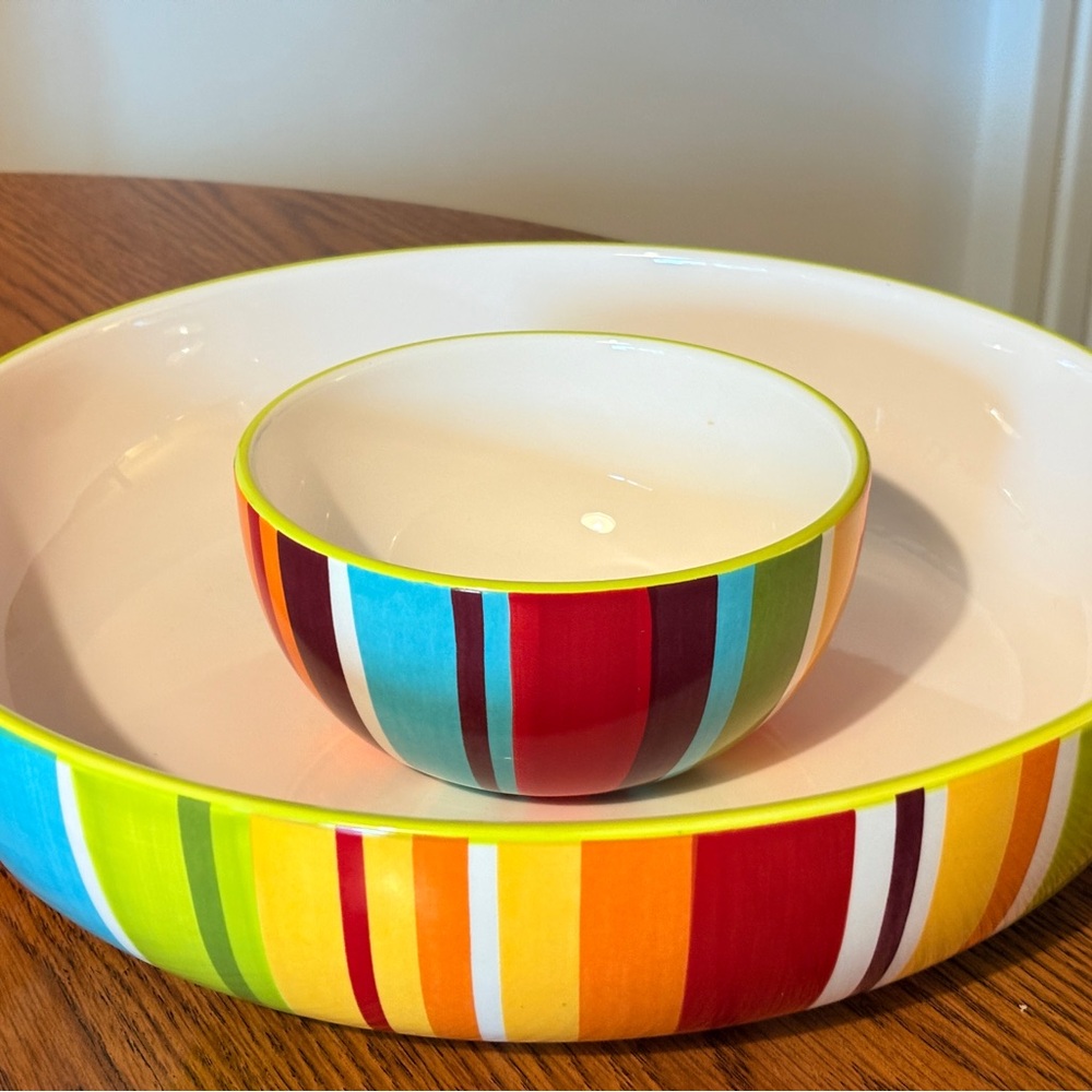 Crate & Barrel Colorful Striped Serving Bowl Set